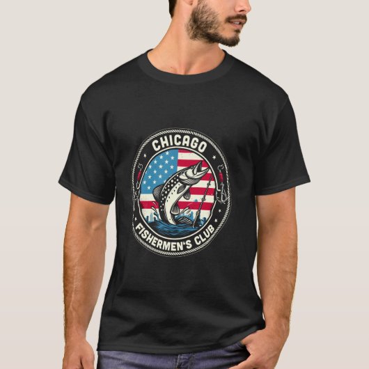 シカゴ釣り人クラブ アメリカ国旗 釣り Tシャツ (正面)