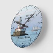シカゴ防波堤ライト&ボート時計 ラウンド壁時計 (傾斜)