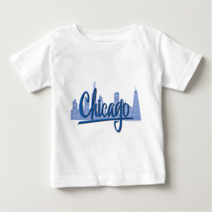 シカゴ風が強い都市スカイライン ベビーTシャツ