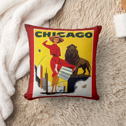 シカゴ風が強い都市米国のヴィンテージの観光事業 クッション (ブランケット)