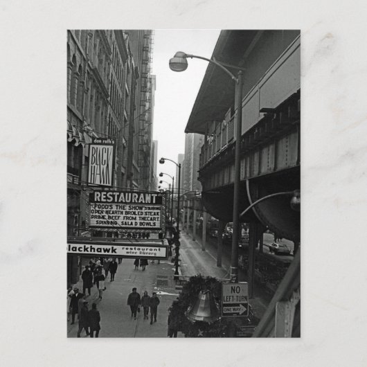 シカゴ1960のブラックホークレストランサイン通り ポストカード (正面)