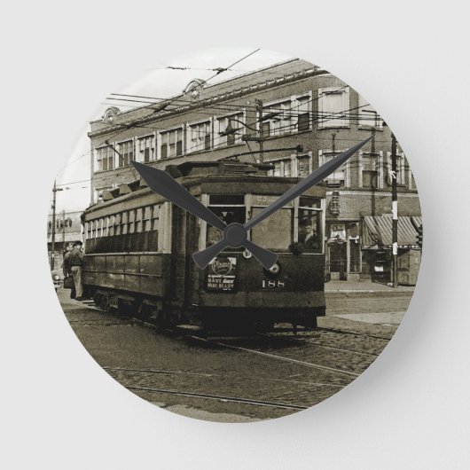 シカゴ63RDと西部1952 TROLLEY ART SEPIA ラウンド壁時計 (正面)