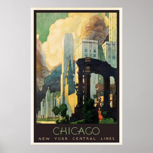 シカゴ アールデコ 旅行ポスター 1929 ビンテージ プリント (正面)