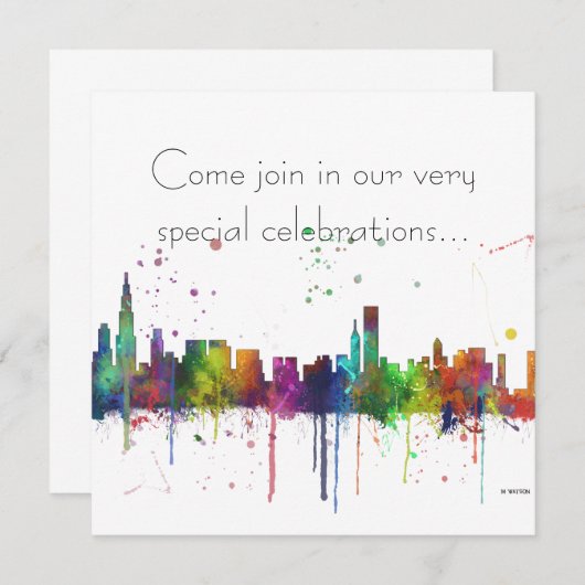 シカゴ、イリノイのスカイライン 招待状 (正面/裏面)