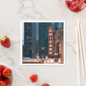 シカゴ・イリノイのネオン・サイン・アット・ナイト スタンダードカクテルナプキン (インサイチュ)