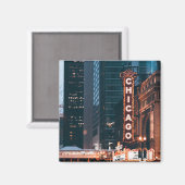 シカゴ・イリノイのネオン・サイン・アット・ナイト マグネット (正面/裏面)