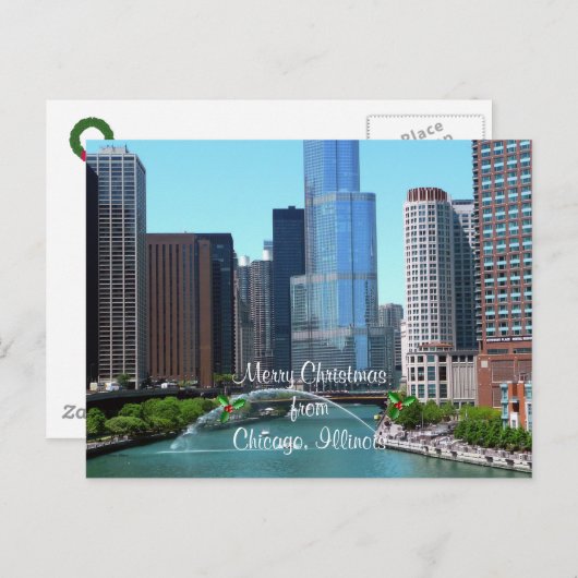 シカゴ・イリノイのメリークリスマス シーズンポストカード (正面/裏面)