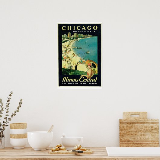 シカゴ – イリノイ中部ヴィンテージ旅行ポスター ポスター (キッチン)