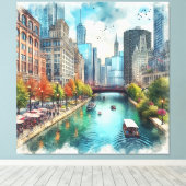 シカゴ・イリノイ川ウォールアート キャンバスプリント (インサイチュ (ウッドフロア))