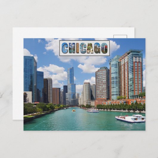 シカゴ・イリノイ川スカイライン旅行写真 ポストカード (正面/裏面)