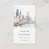 シカゴ、イリノイ州シティー・スケープ水彩旅行 名刺 (正面)