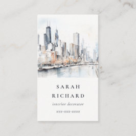 シカゴ、イリノイ州シティー・スケープ水彩旅行 名刺