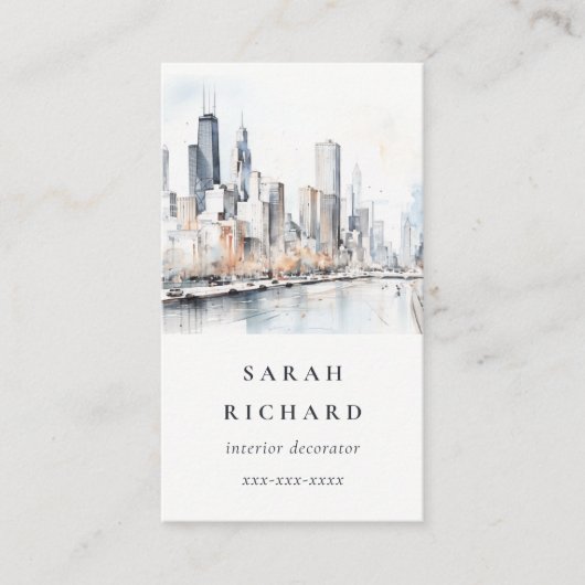 シカゴ、イリノイ州シティー・スケープ水彩旅行 名刺 (正面)