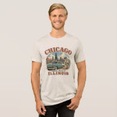 シカゴ イリノイ州 歴史的ルート66 ビンテージスカイライン トライブレンドTシャツ (正面全面)