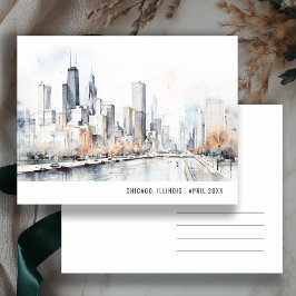シカゴ イリノイ州 都市景観 水彩画 旅行 ポストカード