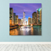 シカゴ・イリノイ市の夜 キャンバスプリント (インサイチュ (ウッドフロア))