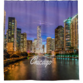 シカゴ・イリノイ市の夜 シャワーカーテン (正面)