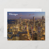 シカゴ・イリノイ市スカイラインの夜 ポストカード (正面/裏面)