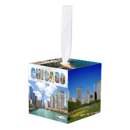 シカゴ・イリノイ旅行写真クリスマス キューブオーナメント