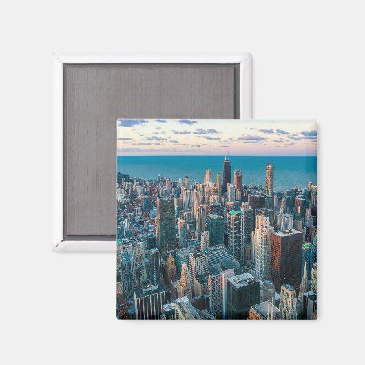 シカゴ・イリノイ航空ビューの街並み朝 マグネット (正面/裏面)
