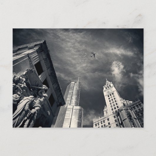 シカゴ・イリノイ超高層ビルズイン白黒 ポストカード (正面)