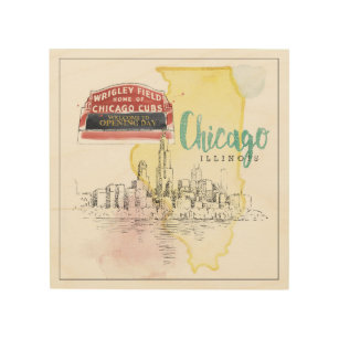 シカゴ、イリノイ の水彩画のスケッチのイメージ ウッドウォールアート