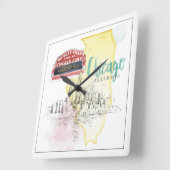 シカゴ、イリノイ|の水彩画のスケッチ スクエア壁時計 (傾斜)