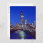 シカゴ、イリノイ、スカイラインと夜 ポストカード (正面/裏面)