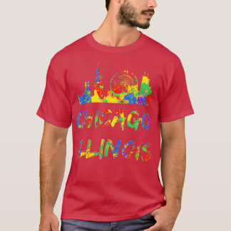 シカゴ・イリノイ・スカイラインのアートワークカラフル・シカゴ Tシャツ