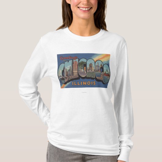シカゴ、イリノイ-大きい手紙場面 Tシャツ (正面)