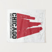 シカゴ、イリノイ|赤い都市スカイライン タペストリー (正面(横))