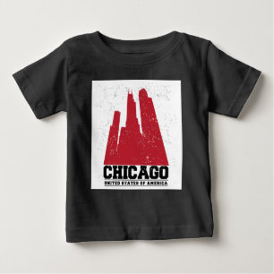 シカゴ、イリノイ 赤い都市スカイライン ベビーTシャツ