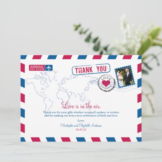 シカゴ エアメール ウェディング サンクス サンキューカード (スタンド正面)