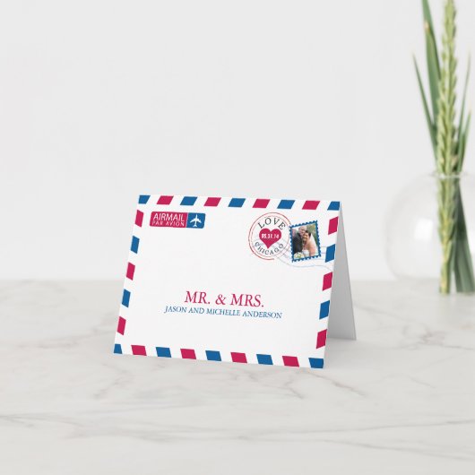 シカゴ エアメール ウェディング 感謝カード (正面)