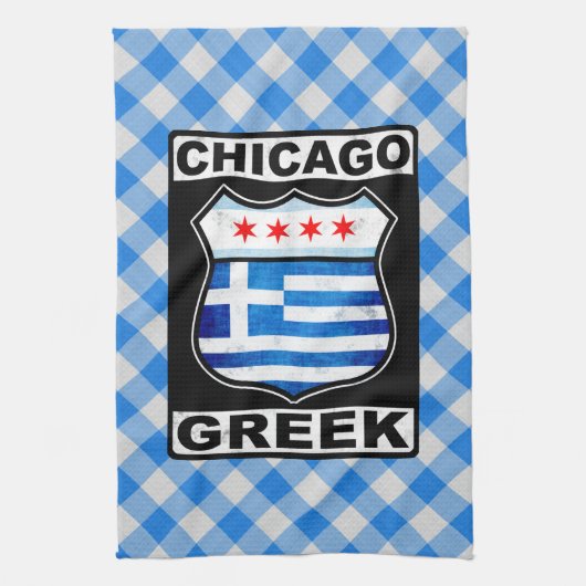 シカゴ・ギリシャ・アメリカ キッチンタオル (縦)