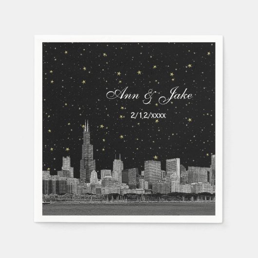 シカゴ・スカイラインがスターリーDIY BGカラー結婚ズをエッチング スタンダードカクテルナプキン (正面)