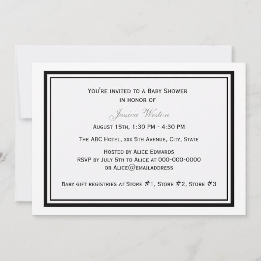 シカゴ・スカイラインが#2 Hベビーシャワーをエッチング 招待状 (裏面)