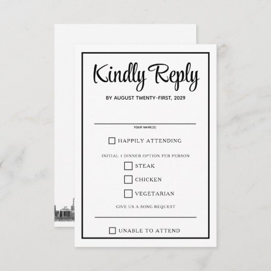 シカゴ・スカイラインの食の選択肢 出欠カード (正面/裏面)