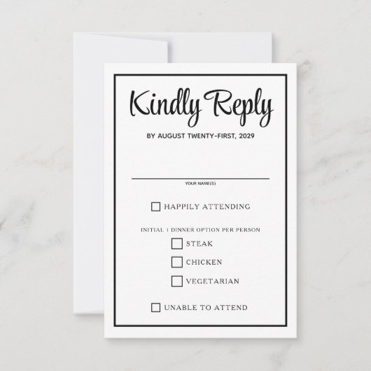 シカゴ・スカイラインの食の選択肢 出欠カード (正面)