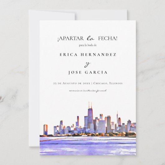 シカゴ・スカイライン・フラットApartar la fecha!カード セーブザデート (正面)