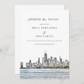 シカゴ・スカイライン・フラットApartar la fecha!カード セーブザデート (正面/裏面)