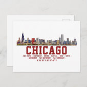 シカゴ・スカイライン。領域名と座標 ポストカード (正面/裏面)