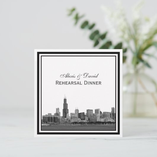 シカゴ・スカイライン#2エッチングフレームのリハーサル・ディナー 招待状 (スタンド正面)