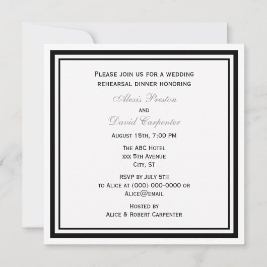 シカゴ・スカイライン#2エッチングフレームのリハーサル・ディナー 招待状 (裏面)