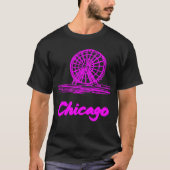 シカゴ ネイビーピア 観覧車 ネオンピンク Tシャツ (正面)