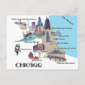 シカゴ ミシガン州の地図と観光スポット ポストカード (正面)