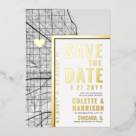 シカゴ・ラブ・ロケーター | 結婚式の招待状 箔招待状 (正面)