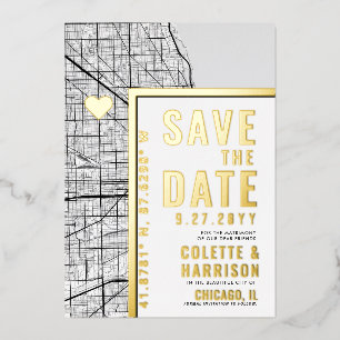 シカゴ・ラブ・ロケーター 結婚式の招待状(Save the Date) 箔招待状