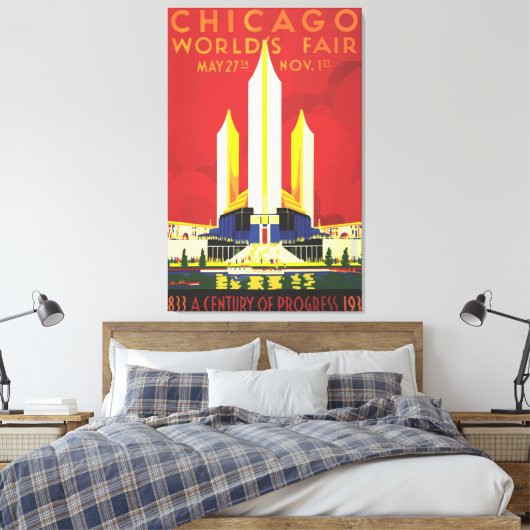 シカゴ・ワールドフェア・ヴィンテージ・ポスター キャンバスプリント (インサイチュ (寝室))