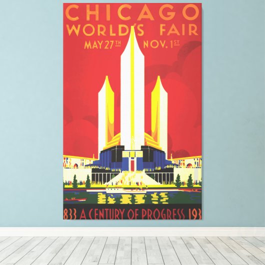 シカゴ・ワールドフェア・ヴィンテージ・ポスター キャンバスプリント (インサイチュ (ウッドフロア))
